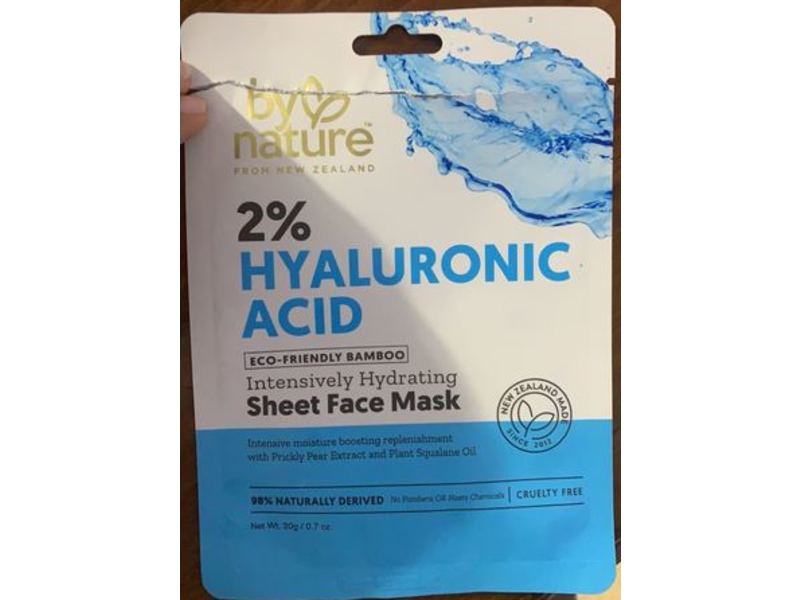 By Nature Intensively Hydrating Sheet Face Mask, 2% Hyaluronic Acid, 0.7 oz/20 g