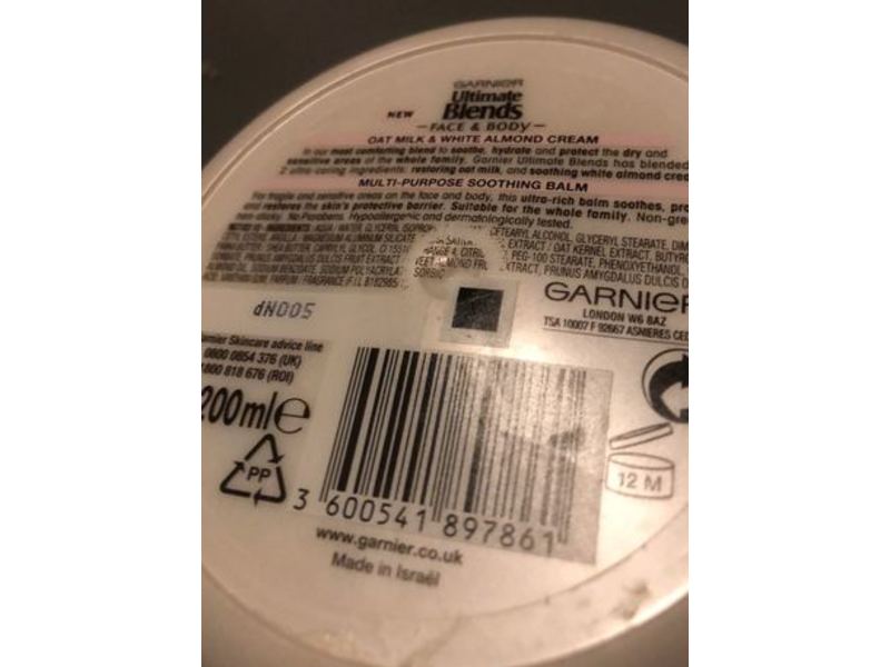 Garnier Ultimate Blends Face & Body Multi Purpose Body Balm, Oat Milk & White Almond Cream, 200 mL