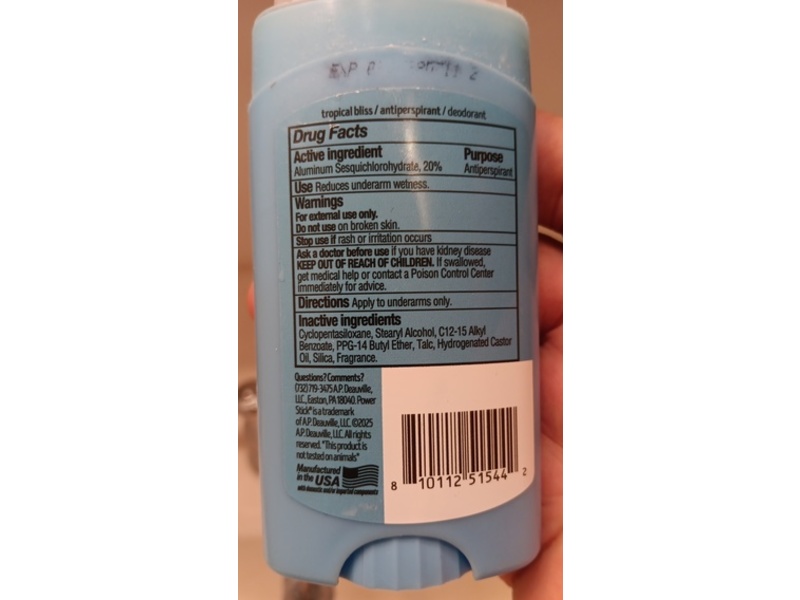 Beauty & Skincare Power Stick Antiperspirant, Tropical Bliss, 2.125 oz/60 g