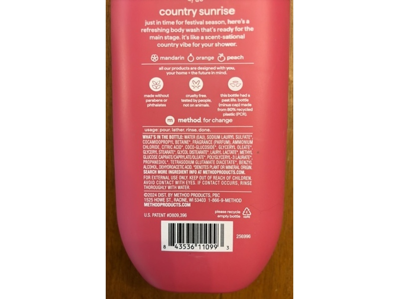 Method Festive Feels Body Wash, Country Sunrise, Mandarin Orange + Peach,18 fl oz/532 mL