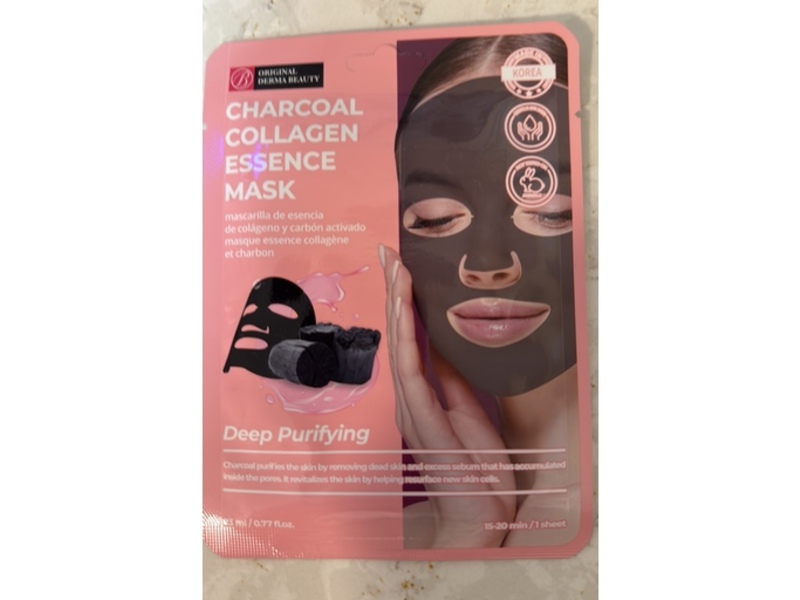 Original Derma Beauty Charcoal Collagen Essence Mask, 0.77 fl oz/23 mL