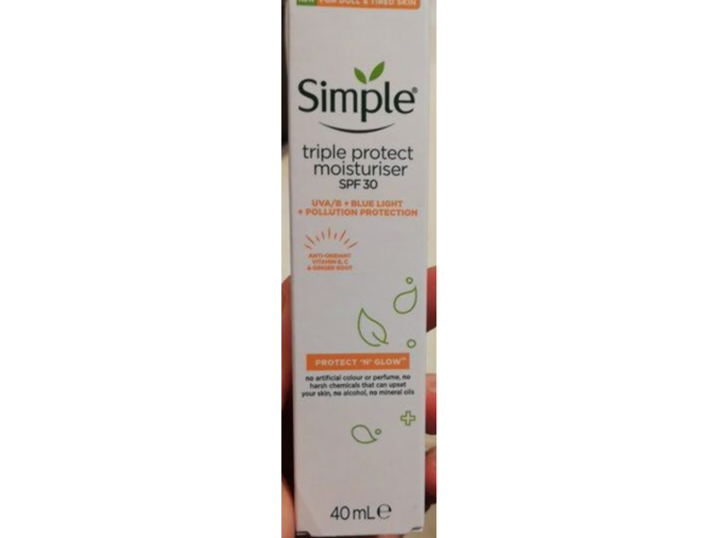 Simple Triple Protect Moisturiser, SPF 30, Protect 'N' Glow, 40 mL