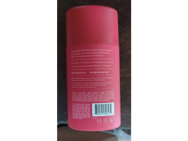 Being Major No - Frizz Smoothing Leave - In Conditioner, Jojoba & Almond Oil, 7.6 fl oz/227 mL