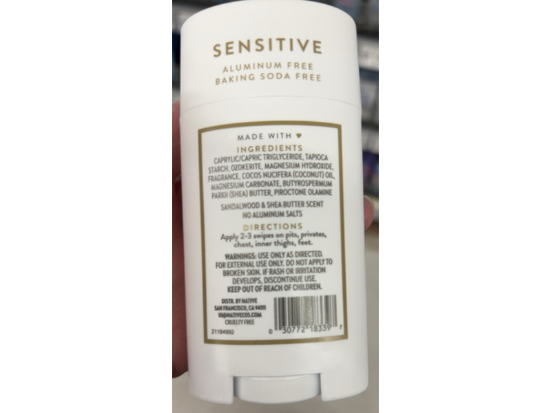 Native Whole Body Deodorant, Sandalwood & Shea Butter, 2.4 oz/68 g