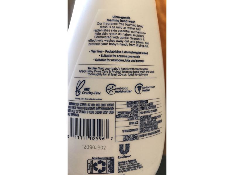 Dove Baby Care & Protect Foaming Hand Wash, Fragrance Free, 13.5 fl oz/399 mL