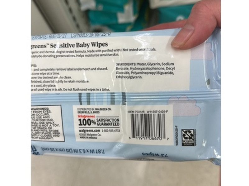 Walgreens Sensitive Baby Wipes, 72 Count