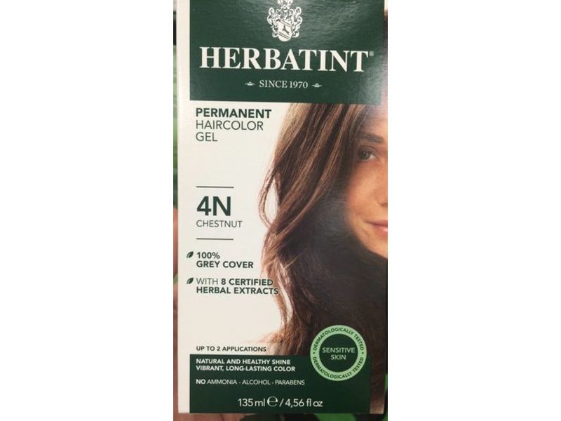 Herbatint Permanent Haircolor Gel, 4N Chestnut, 4.56 fl oz/135 mL, 2 Applications