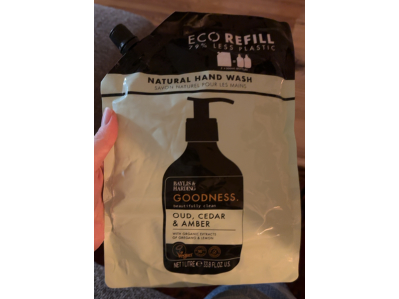 Baylis & Harding Natural Hand Soap Refill, Goodness Oud, Cedar & Amber, 33.8 fl oz/1 L