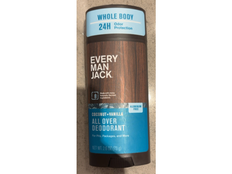 Every Man Jack All Over Deodorant, Coconut + Vanilla, 2.6 oz/73 g