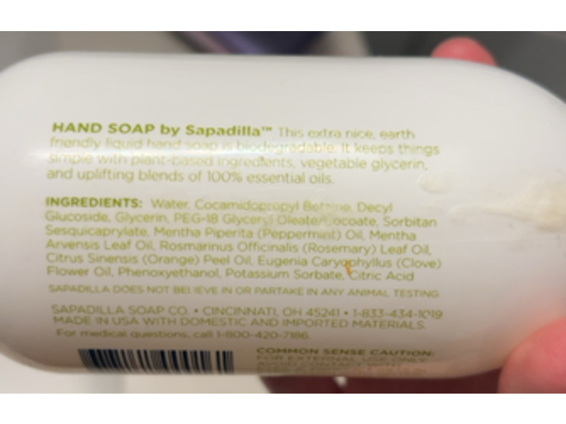 Sapadilla Liquid Hand Soap, Rosemary + Peppermint, 12 fl oz/354 mL