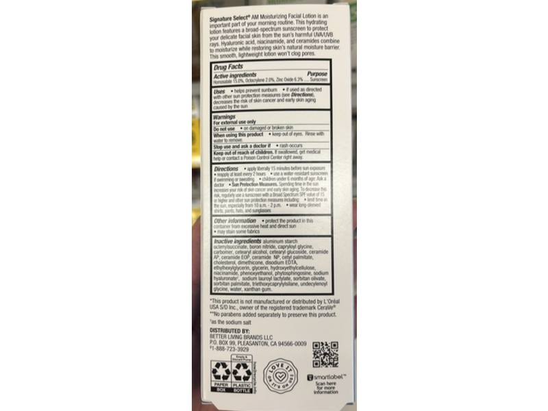 Signature Select AM Facial Moisturizer Sunscreen, SPF 30, 3 fl oz/89 mL