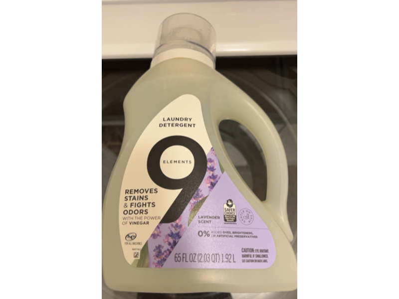 9 Elements Laundry Detergent Liquid, Lavender Scent, Vinegar Powered, 65 fl oz/1.92 L