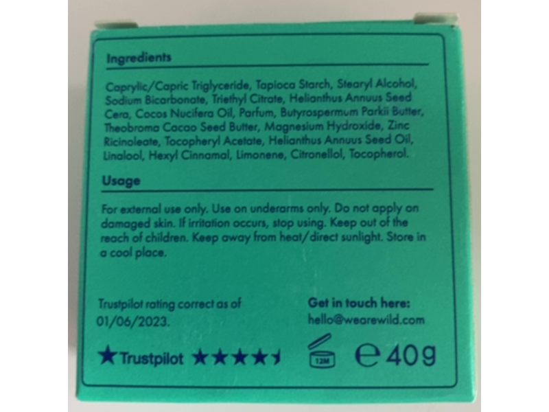 Wild Natural Deodorant Refill, Mint & Aloe Vera, 40 g