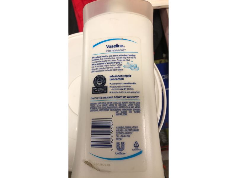 Vaseline Advanced Repair Body Lotion, Intensive Care, Unscented, 20.3 fl oz/600 mL