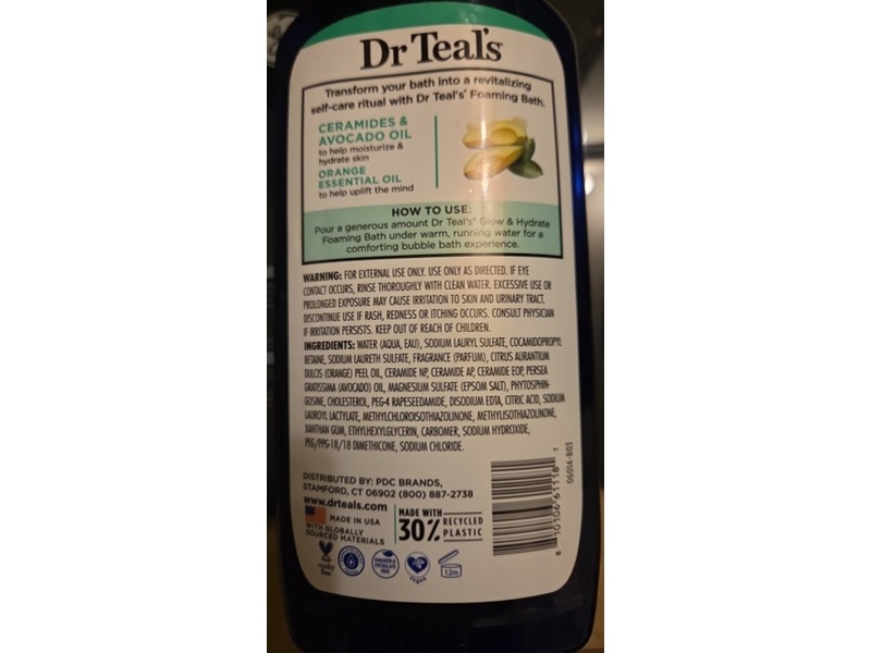 Dr Teal's Foaming Bath Ceramides Avocado Oil & Essential Oil, 34 fl oz/1000 mL