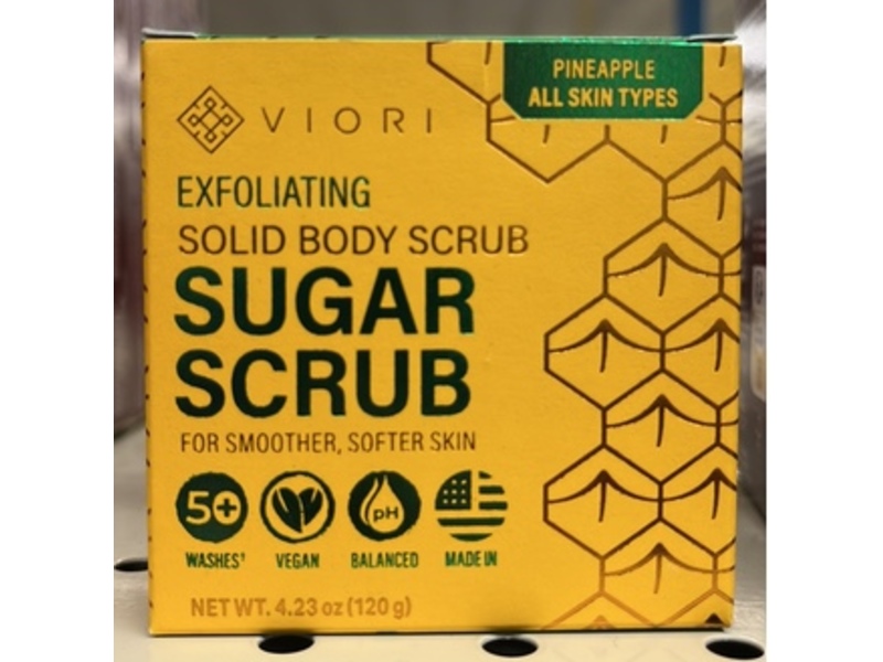 Viori Sugar Scrub Exfoliating Solid Body Scrub, Pineapple, 4.23 oz/120 g