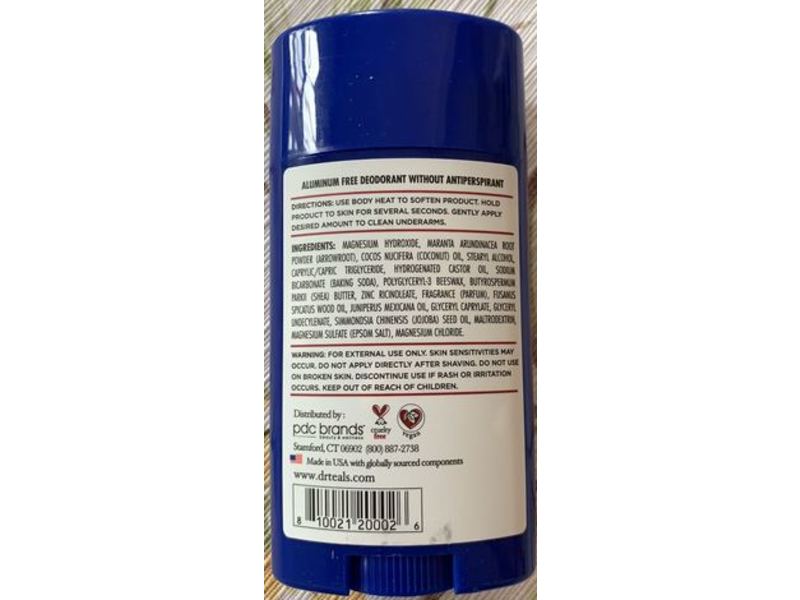 Dr Teal's Aluminum Free Deodorant, Magnesium + Shea Butter & Essential Oils, 2.65 oz/75 g