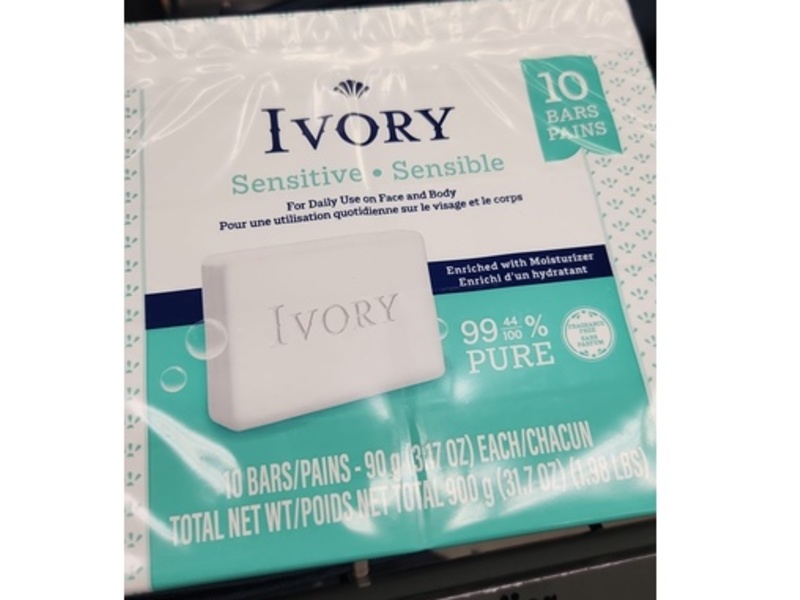 Ivory Sensitive Bar Soap, Fragrance Free, 3.7 fl oz, Count10