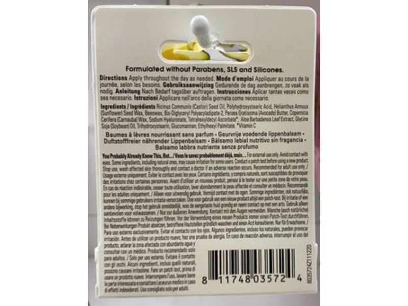 Yes To Avocado Nourishing Lip Balm, Fragrance-Free, Dry Skin, 0.15 oz/4.25 g, Pack Of 3