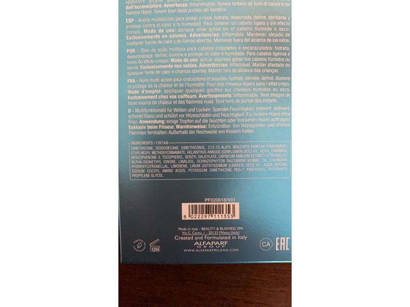 Alfaparf Milano Semi Di Lino Curls Multi-Benefit Oil, 3.38 Fl Oz/100 mL