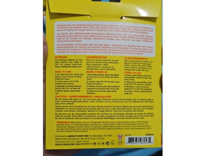 Absolute New york Brightening Cooling Eye Pads, clarifying Orange + Vitamin C, 16 Count