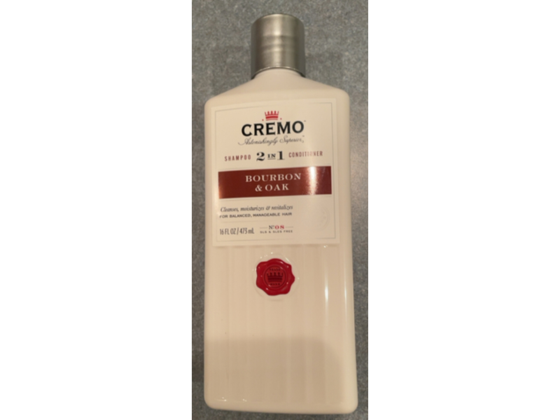 Cremo 2 In 1 Shampoo & Conditioner, Bourbon & Oak, 16 fl oz/473 mL