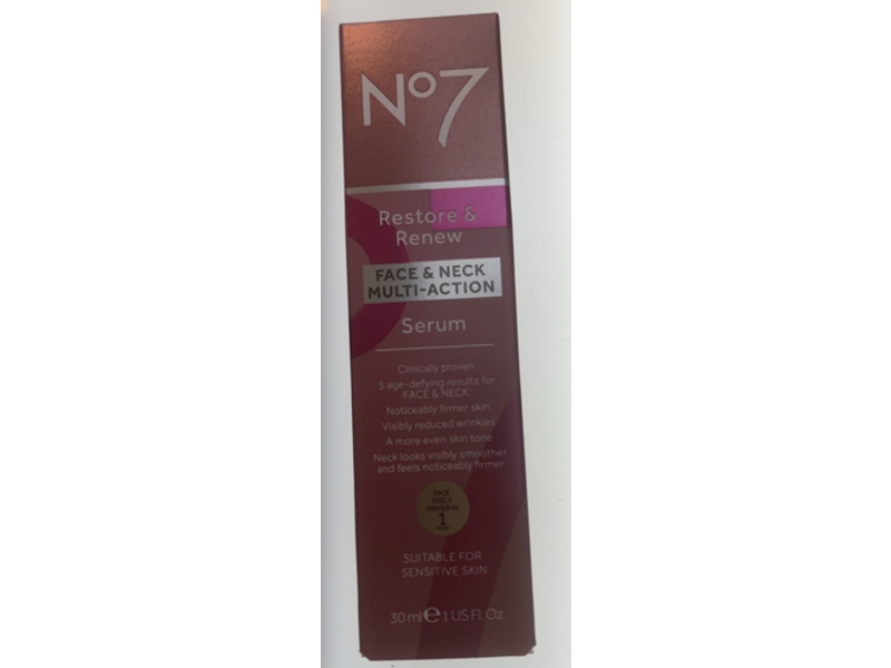 No7 Restore & Renew Face & Neck Multi-Action Serum, 1 fl oz/30 mL