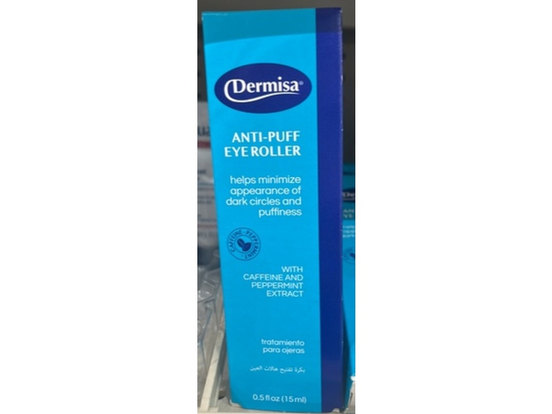 Dermisa Anti-Puff Eye Roller, Caffeine & Peppermint Extract, 0.5 fl oz/15 mL