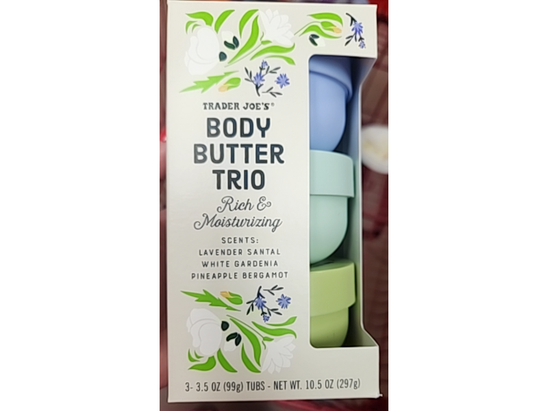 Trader Joe's Rich & Moisturizing Body Butter Trio, Lavender Santal + White Gardenia & Pineapple Bergamot, 3.5 oz/99 g