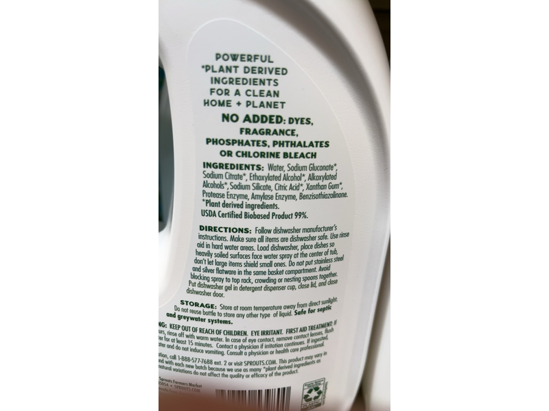Sprouts Farmers Market Dishwasher Gel, 60 fl oz/1.77 L