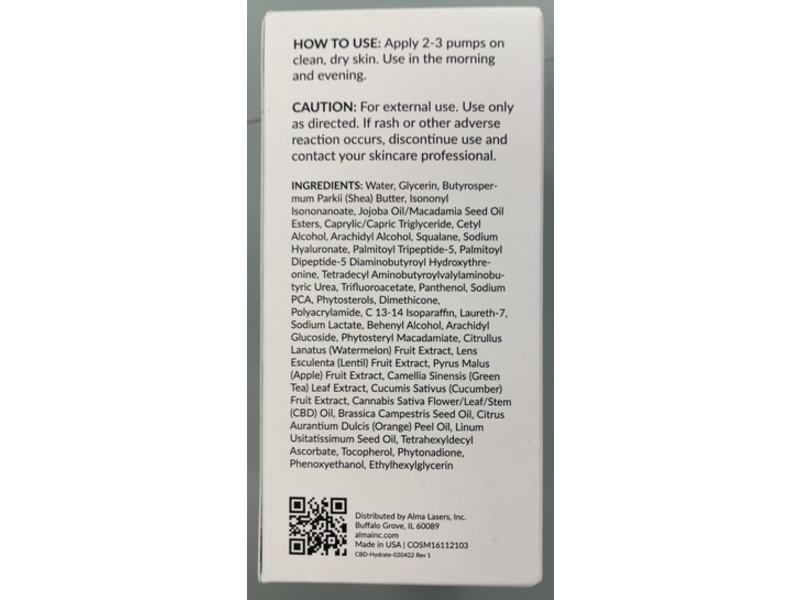 Alma CBD+ Barrier Balancing Hydrator, CBD + Hyaluronic Acid + Peptides + Antioxidants, 1 fl oz/30 mL