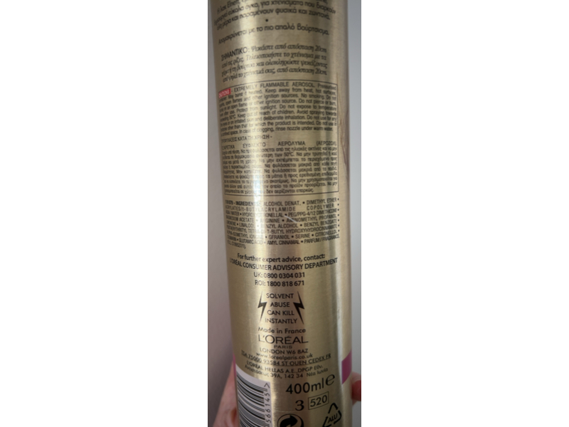 L'Oreal Paris Elnett Satin Hairspray, Pro - Keratin, 400 mL