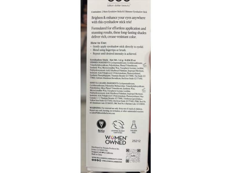 Billion Dollar Beauty Eyeshadow Stick Trio, Bright, 0.056 fl oz/1.6 g