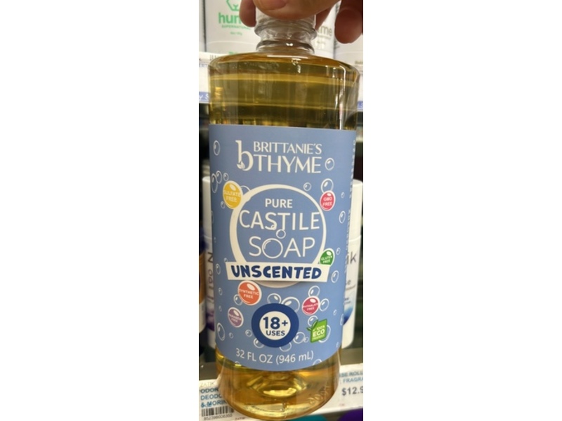Brittanie's Thyme Pure Castile Soap, Unscented, 32 fl oz/946 mL, Pack Of 2