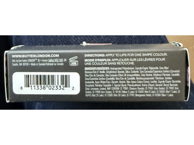 Butter London Plush Rush Lipstick, Free A Peachy Nude Creme, 0.12 oz/3.5 g