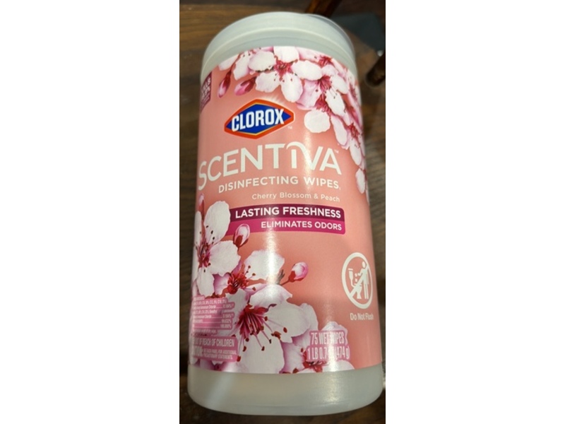 Clorox Scentiva Disinfecting Wipes, Cherry Blossom & Peach, 0.7 oz/474 g, 75 Count