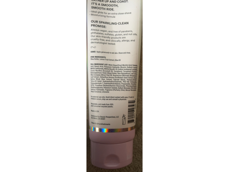 Refreshments Pillowy Shave Cream, Citrus Spritz, 4.5 fl oz/130 mL