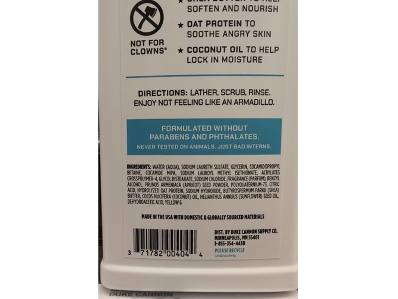 Duke Cannon Supply Co. Soft Side Hydrating Body Wash, 18 fl oz/532 mL