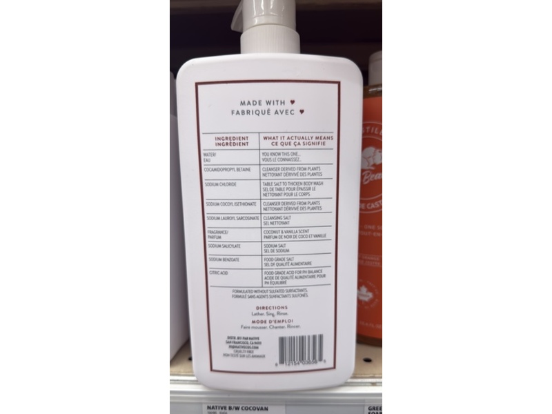 Native Body Wash, Coconut & Vanilla, 36 fl oz/1.06 L