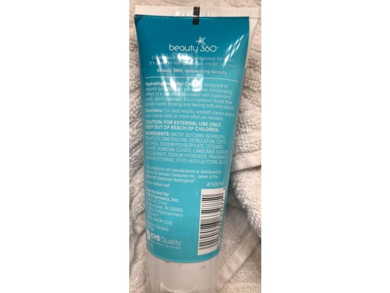 Beauty 360 Hydrating Hand Gel Cream, Hyaluronic Acid, 3 oz/85 g