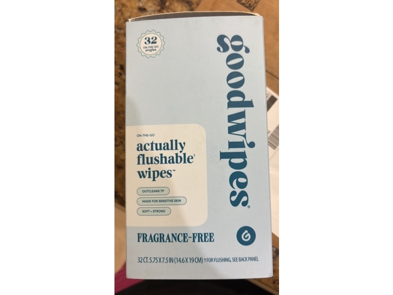 GoodWipes Flushable Wipes, Fragrance Free, 32 Count