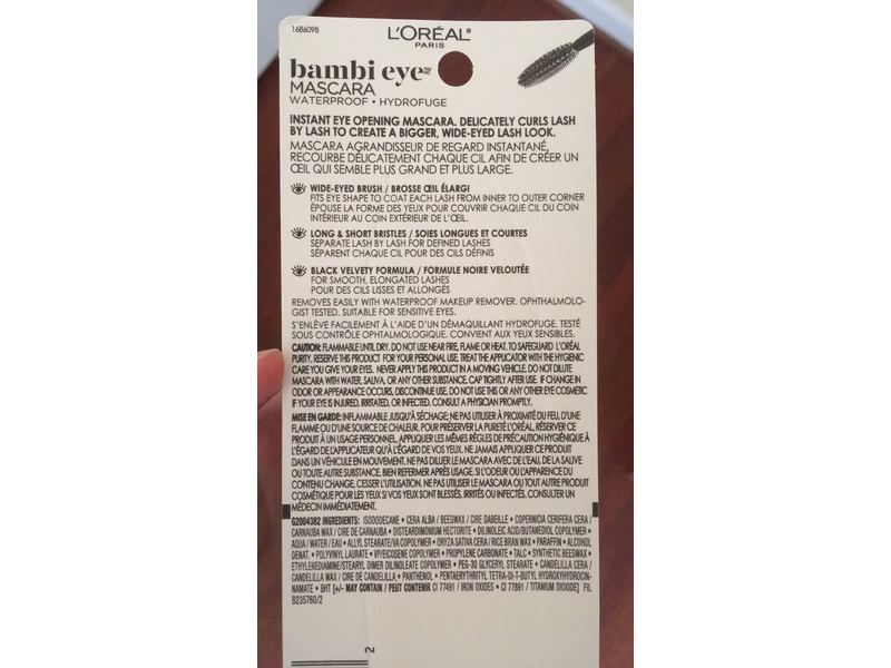 L'Oreal Paris Bambi Eye Mascara, Waterproof, Black, 0.21 fl oz/6.3 mL