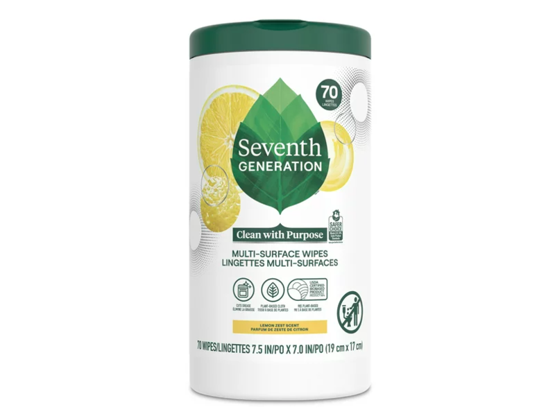 Seventh Generation Multi Surface Wipes, Lemon Zest, 70 Count, Pack Of 6