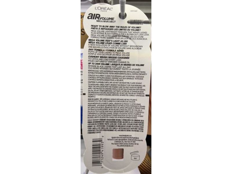 L'Oreal Paris Air Volume Mega Mascara, Waterproof, 854 Black Noir, 0.3 fl oz