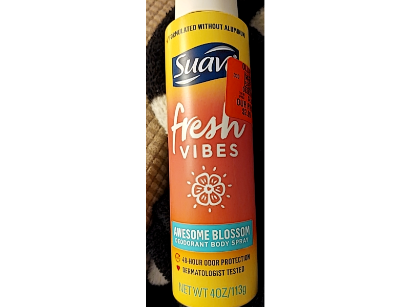 Suave Fresh Vibes Deodorant Body Spray, Awesome Blossom, 4 oz/113 g