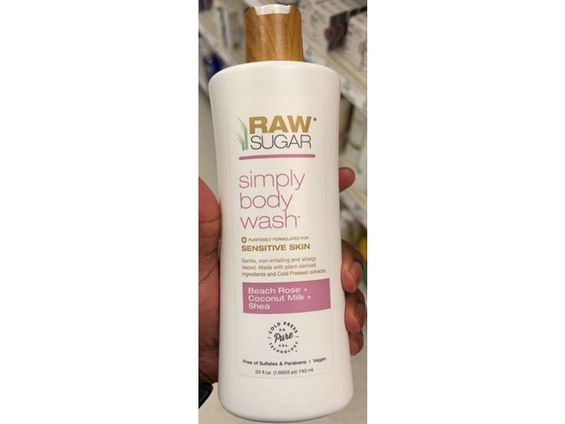 Raw Sugar Simply Body Wash, Beach Rose + Coconut Milk + Shea, 25 fl oz/740 mL