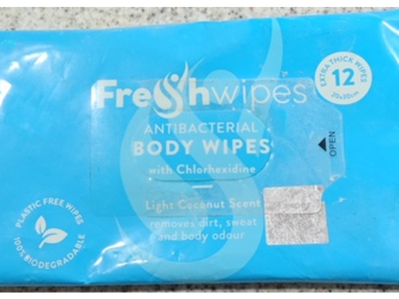 Fresh Wipes Antibacterial Body Wipes, Light Coconut Scent, 12 Count