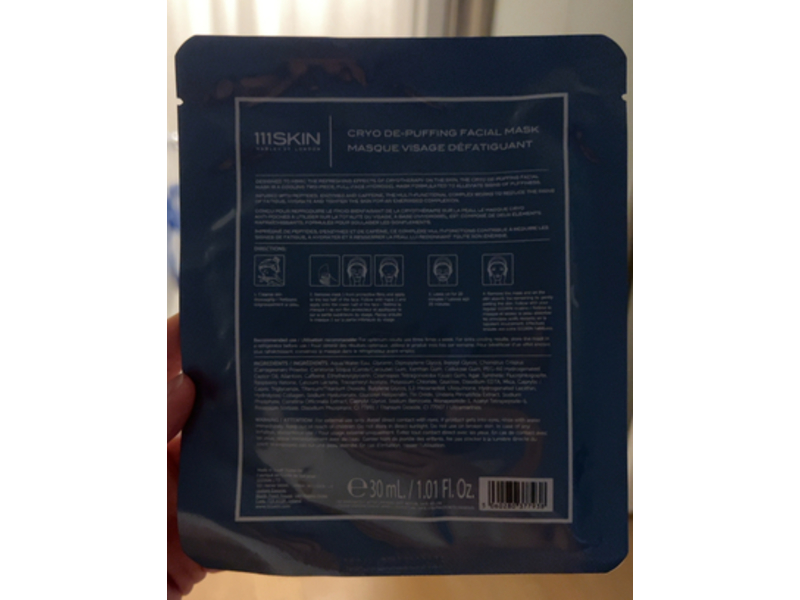 111 Skin Cryo De-Puffing Facial Mask, 1.01 fl oz/30 mL, Pack Of 5