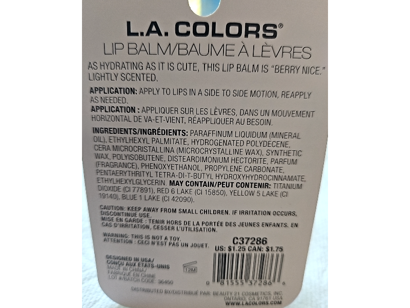 L.A. Colors Scented Lip Balm, You're Berry Nice, 0.37 oz/10.5 g
