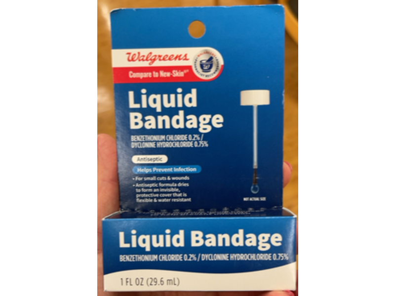 Walgreens Antiseptic Liquid Bandage, Benzethonium Chloride / Dyclonine Hydrochloride, 1 fl oz/29.6 mL
